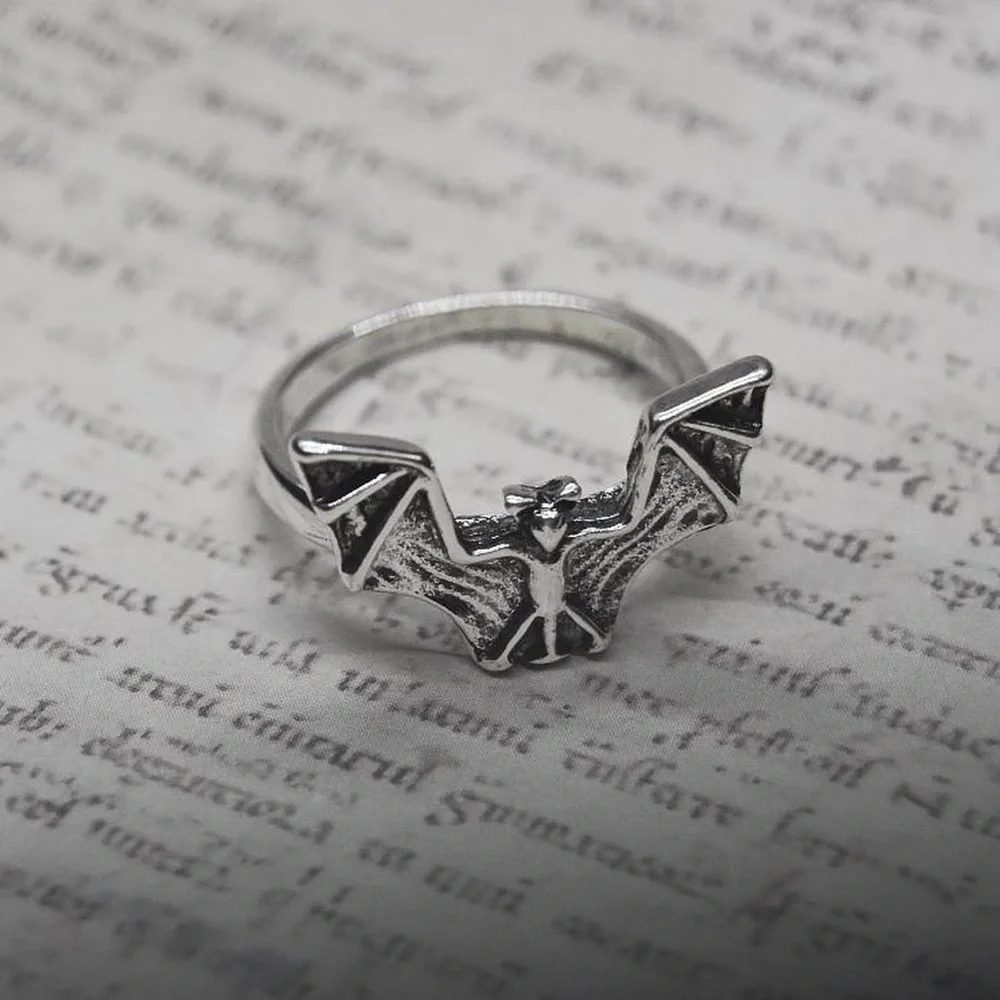 Silver Gothic Bat Ring